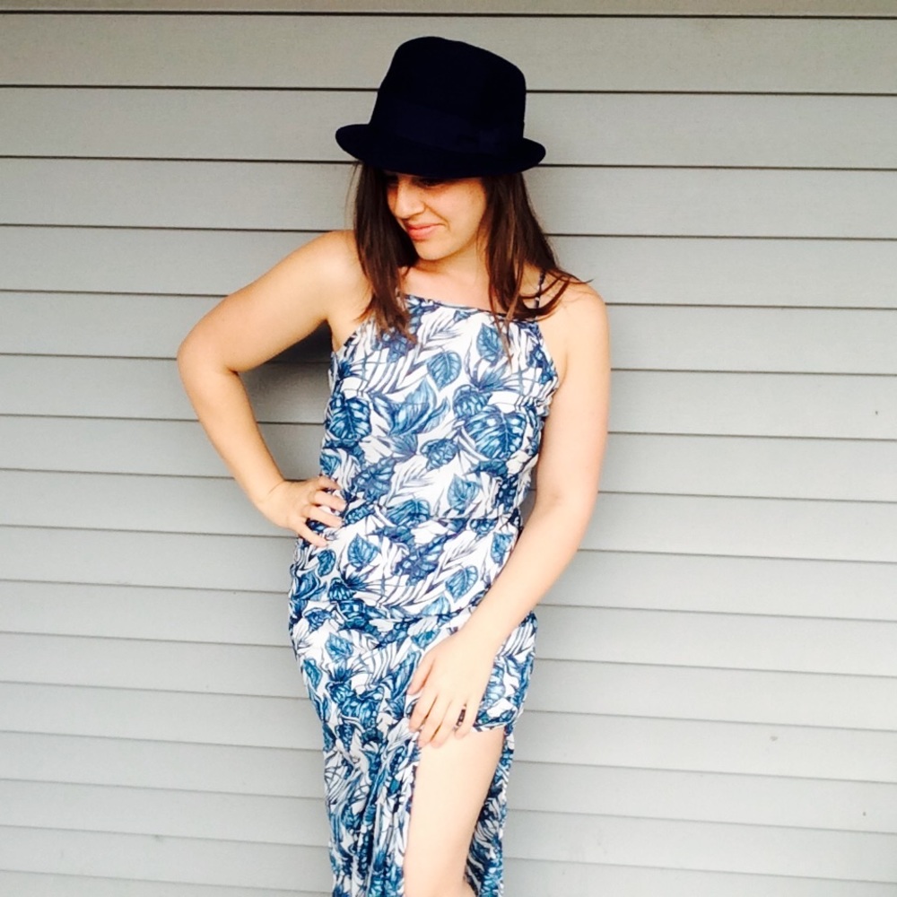 White and Blue Maxi Beach Dress